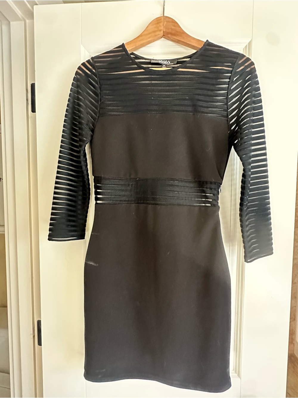 Lulus Black Illusion Mesh Striped Bodycon Mini Dress | Size M